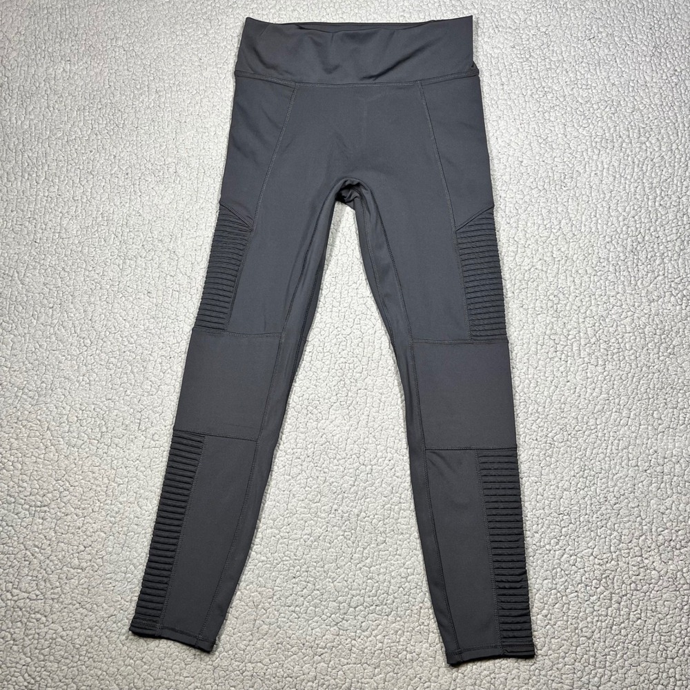 Fabletics Leggings Womens Black Moto Ribbed High Waisted Pocket Size Large